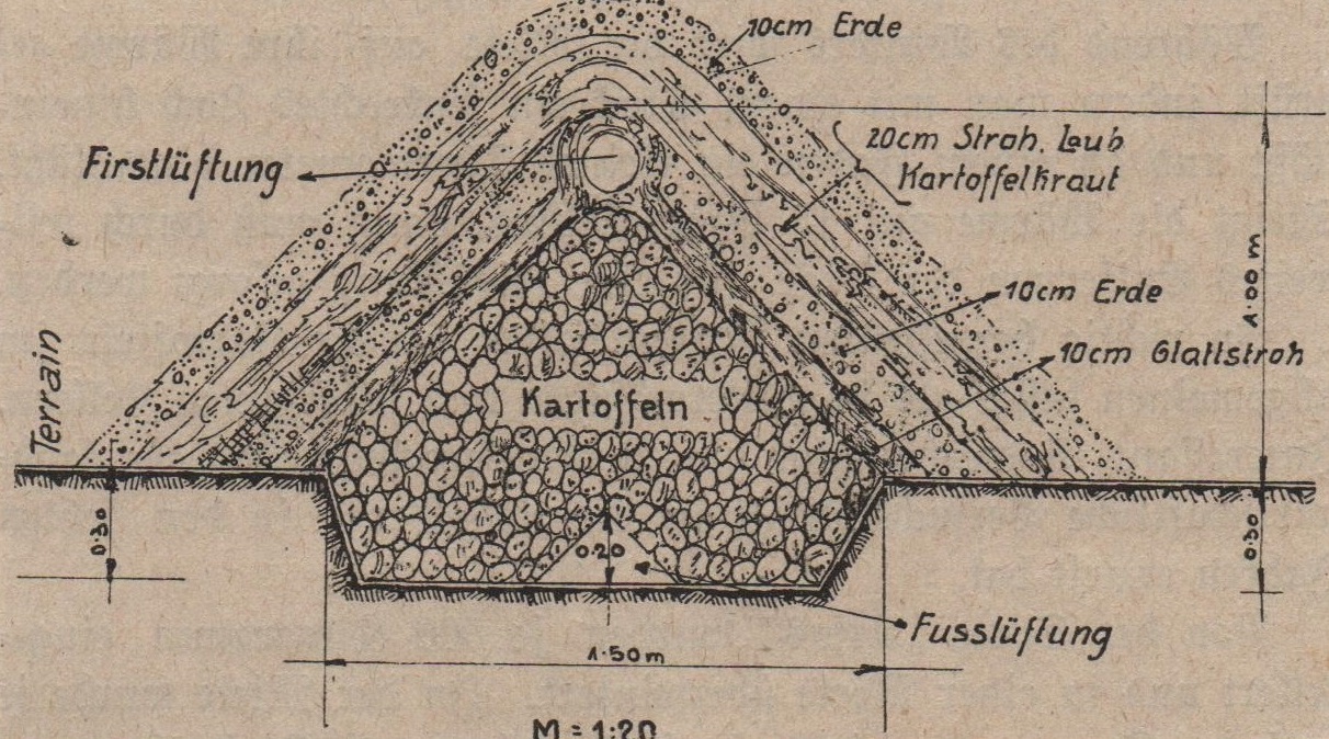 Kartoffelmiete im Querschnitt
